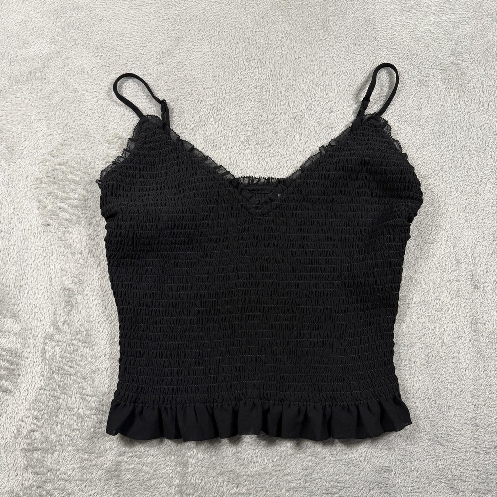 Wilfred Aritzia Tuberose Tank Womens Small Black Smocked Chiffon Cami Top
